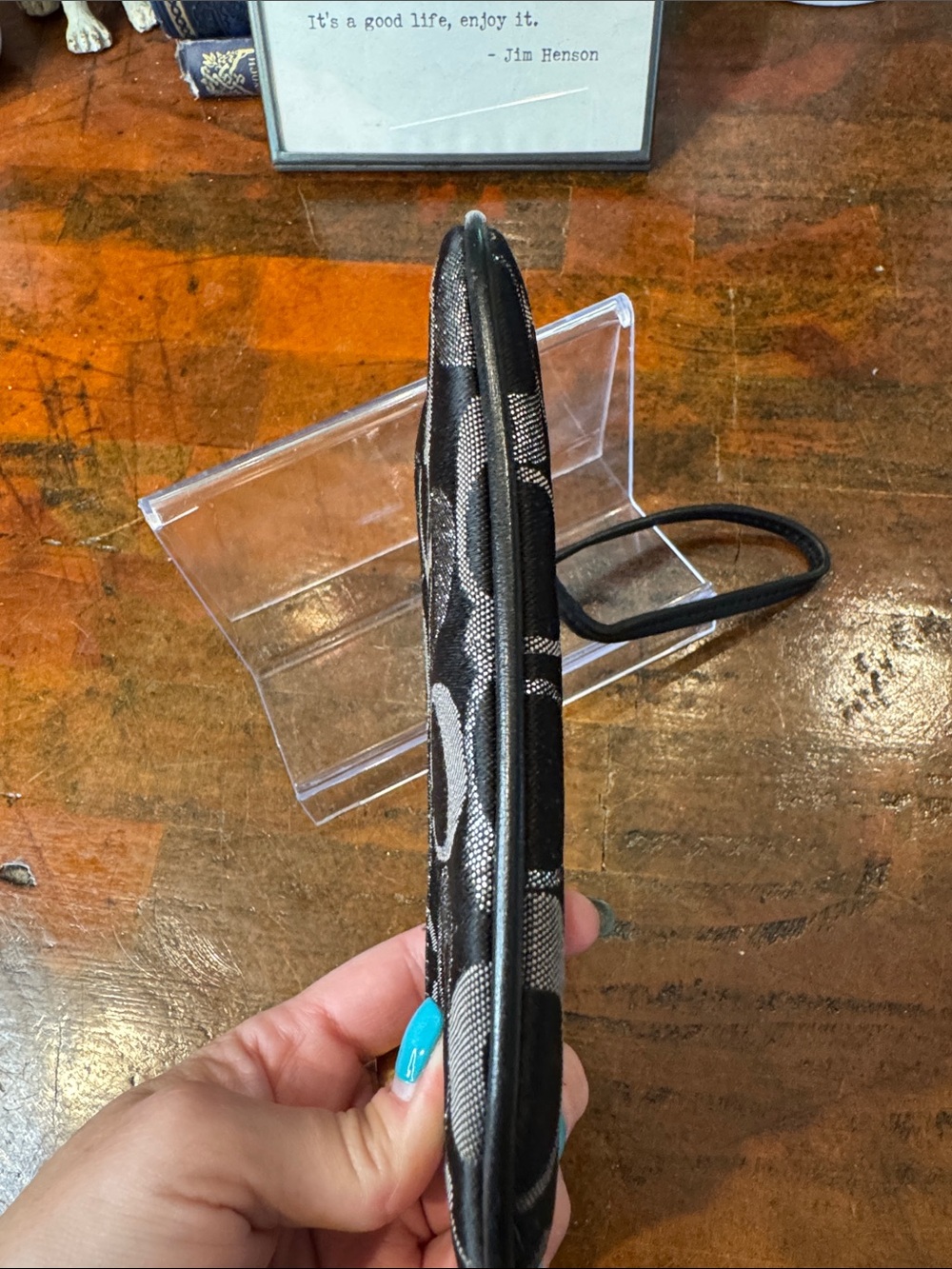 Coach Black and Gray Signature Wristlet - Picture 7 of 9